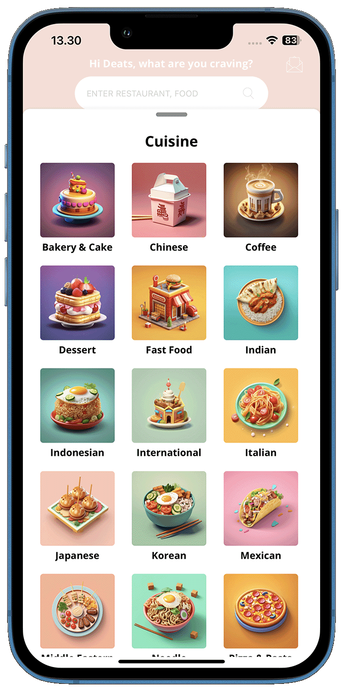 Users can choose the cuisine they are interested in seeing deals for.